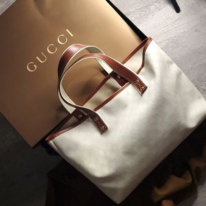 Gucci white leather tote